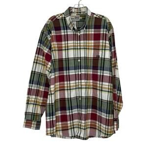 CINCH Plaid Button Down Long Sleeve Men's shirt size Large white blue maroon
